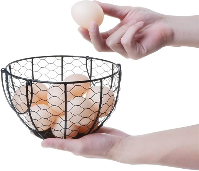 Egg Basket Holder Countertop Farmhouse Metal Wire Egg Basket For Collecting Fresh Eggs,Round Handle Vintage Style Collecting Portable