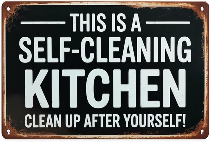 SelfCleaning Kitchen Tin Sign Vintage Funny Kitchen Rules Metal Sign Print Aesthetic for Garden Yard Bar Porch Home Bedroom Kitchen Wall Decor Gift 8 X 12 in