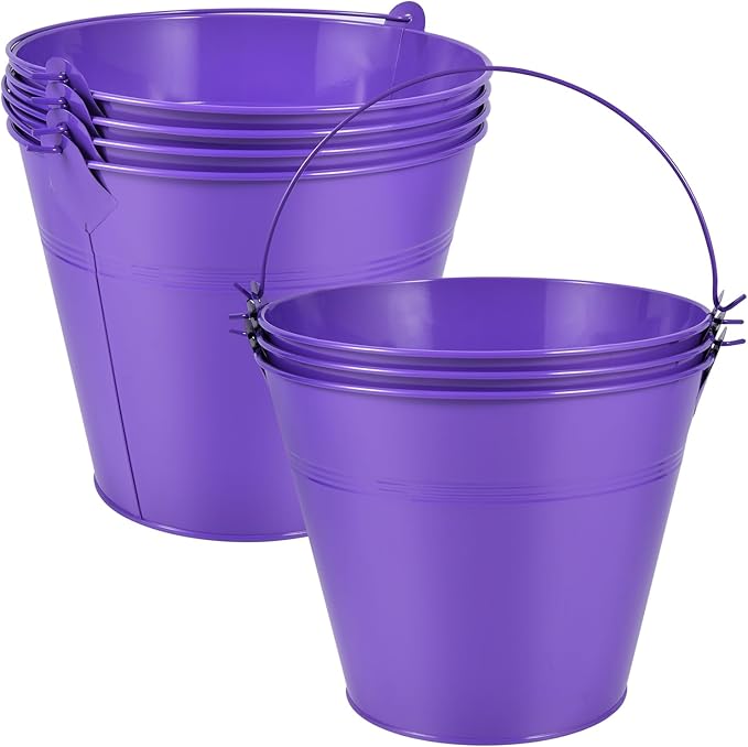 OBTANIM 7 Pack Purple Metal Buckets with Handle Galvanized Ice Pails for Plants, Succulents, Party Favors Organizing, Rustic Home Decor or Classrooms Pencil Storage (9.1 x 6.7 inch)