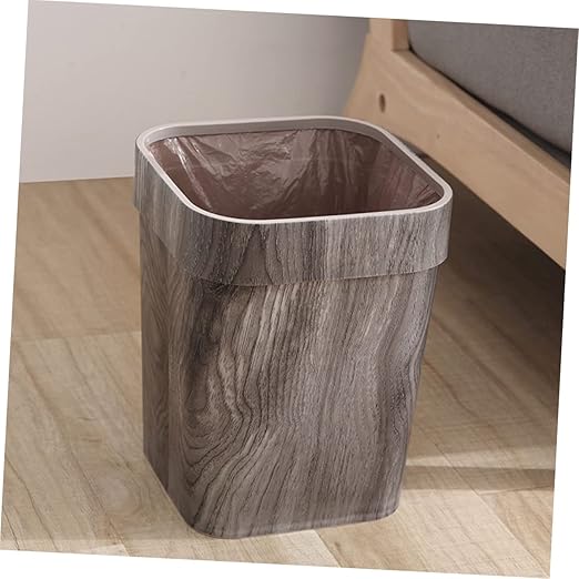 Retro Trash Can Outdoor Litter Box Woven Storage Baskets Decorative Storage Basket Metal Trash Can Bamboo Waste Basket Small Recycling Container Garbage Bin Wood Grain Wastebasket