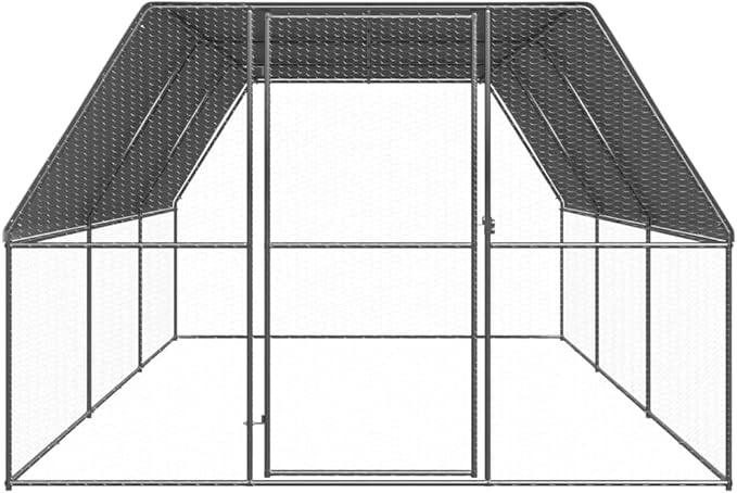 Galvanized Steel Chicken Coop 118 x 118 x 79 in Outdoor Kennel Silver Rectangle Frame with UV-Resistant Cover Large Poultry Cage for Backyard Flock and Garden Use