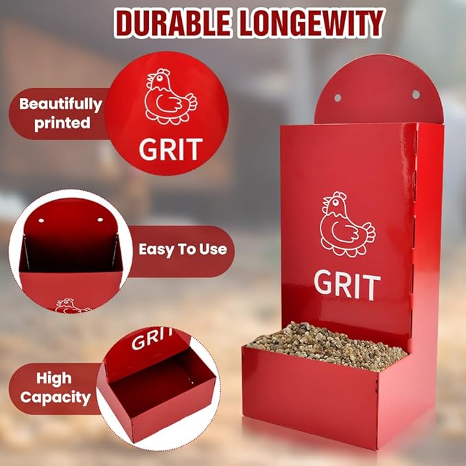 2 Pack Chicken Grit Feeder, Metal Hanging Chickens Oyster Shell Feeders and Grit Feede r,Chicke n Coop Accessories,Easy to Install and Clean