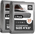 RAINDEWAY Tarps Heavy Duty Waterproof 4x8 Feet(2 Pack),10Mil Thick Multipurpose Poly Small Tarp Cover with Metal Grommets and Reinforced Edges,Silver/Brown Tarp