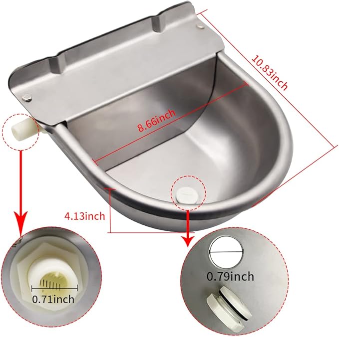 Automatic Horse Waterer Large Livestock Water Bowl 1.35Gal Stainless Steel Trough for Cattle Cow Pig Sheep Pet Dog