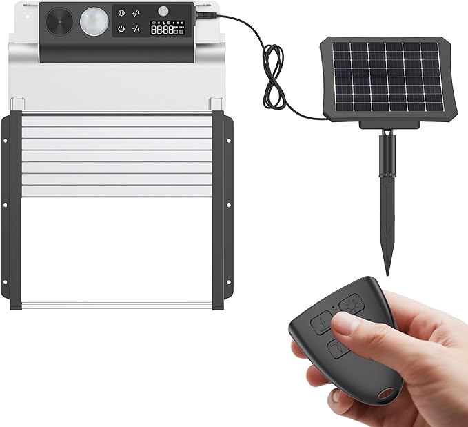 TIANMU Automatic Chicken Coop Door, Solar Powered Chicken Coop Door with Timer & Light Sensor, Automatic Chicken Door Intelligent Anti-Pinch Function & 4 Modes & Remote Control Chicken Door
