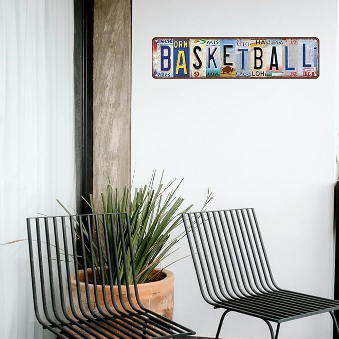 Basketball Sign Vintage Basketball Street Signs Basketball Decor Road Metal Tin Sign Basketball Gifts For Boys Bedroom Basketball Poster Room Wall Decorations 4x16 Inch