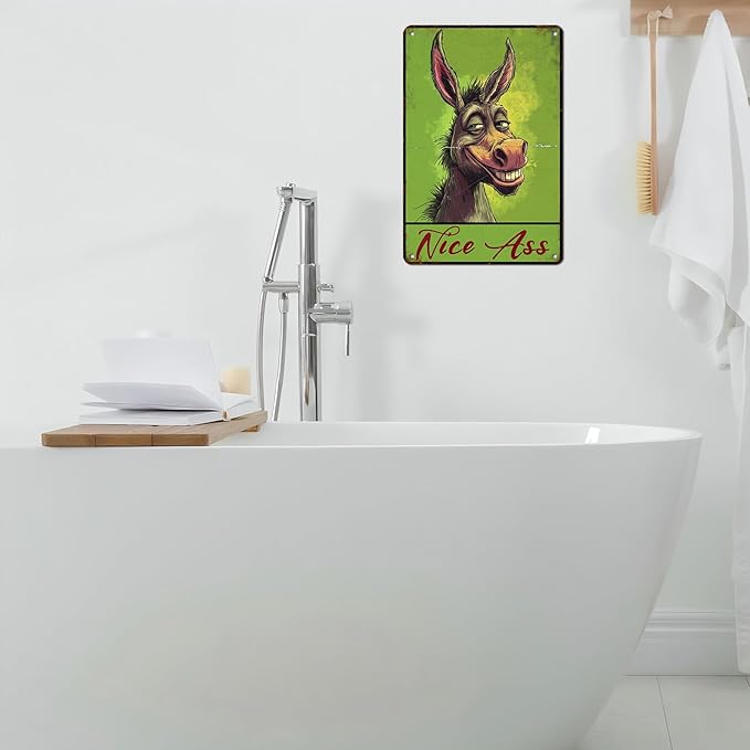 Vintage Donkey Tin Sign Nice Ass Retro Wall Decor Decorations for Home Funny Donkeys Lovers Poster Indoor Store Cafe Toilet Bathroom Restroom Bar Pubs Farmhouse Farm Room 12 * 8inch