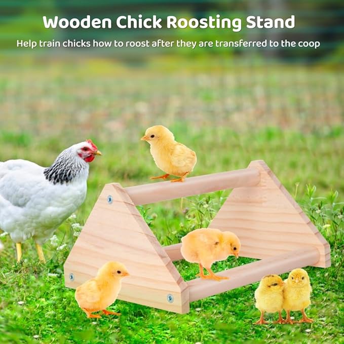 Chick Wooden Perch Stand, Training and Entertainment Roosting Bar for Chickens, Triangle Jungle Gym Toy in Wood for Coop & Brooder, 7.9 X 6.9 X 4.14’’