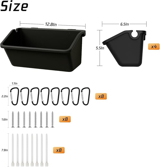 4 Pack Hanging Goat Feeder & Duck Feed Trough, 5 Qt Fence Mounted Livestock Manger – Heavy Duty Plastic Mineral Bucket & Waterer for Sheep, Piglets, Deer & Poultry.