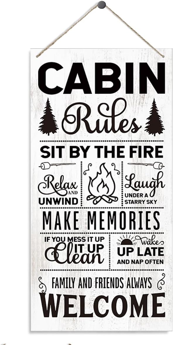Wooden Cabin Wall Art Plaque, Welcome Sign for Cabin, Cottage, Farmhouse Door - Decorative Hanging Decor for Indoor Outdoor