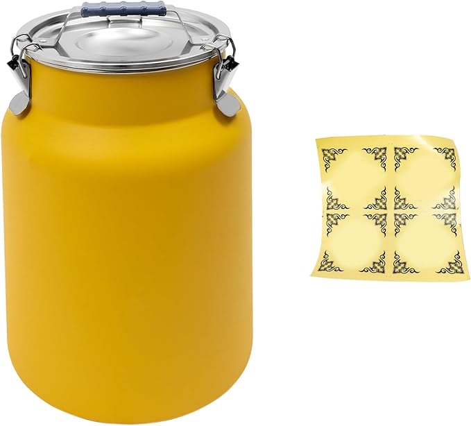 12L Airtight Food Storage Containers, Stainless Steel Rice Bucket with Locking Lid & Wide Mouth, Large Metal Grain Dispenser for Kitchen Pantry Organization - 3.17 Gal, Yellow