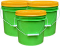 House Naturals 2 Gallon Food Grade - BPA Free Made in USA Buckets Lime Color pails with Screw On Gasket Lids (3, Lime - Orange lids)