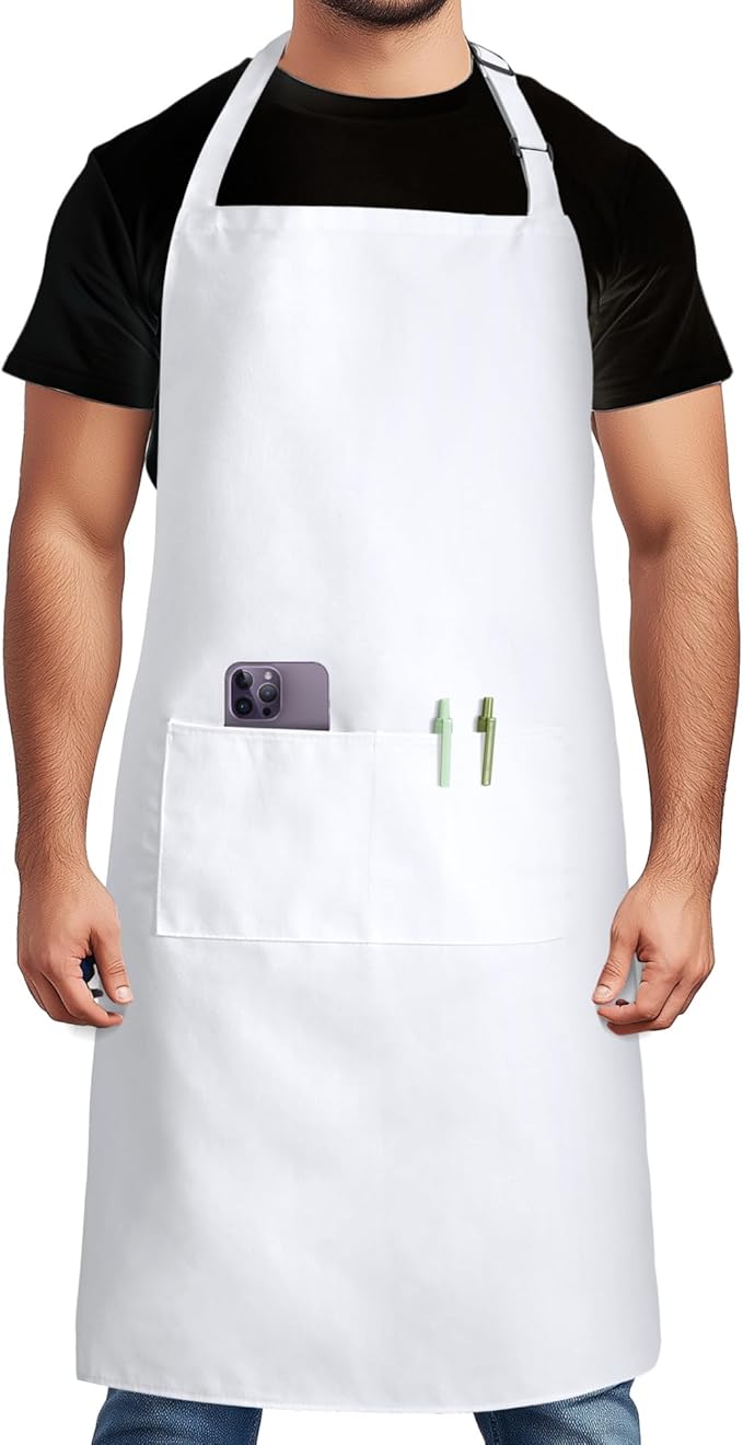 Syntus Adjustable Bib Apron with 2 Pockets Cooking Kitchen Aprons for Women Men Chef