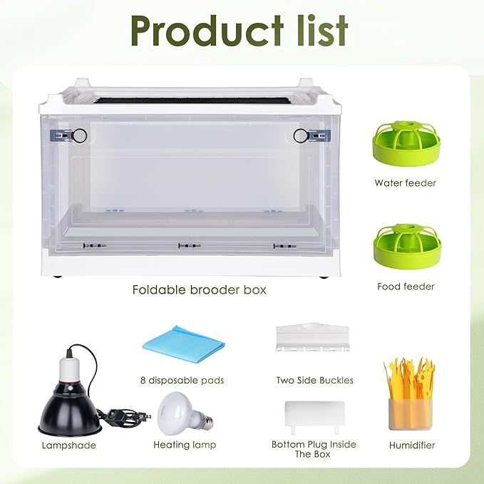 Brooder Box for Chicks, Chicken Brooder Box Warms Up to 25 Chicks Adjustable Temperature Poultry Breeding Box Heater for Duckling Chick Quail Birds, with Humidifier and Metal Sunroof