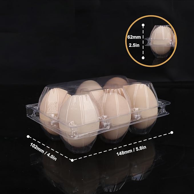 Plastic Egg Cartons Bulk 2x3 Egg Holders Style Holds 6 Eggs - Half Dozen Storage Perfect for Family Pasture, Groceries Chicken Farm, Refrigerator Storage (6 Grids) 50 Pack