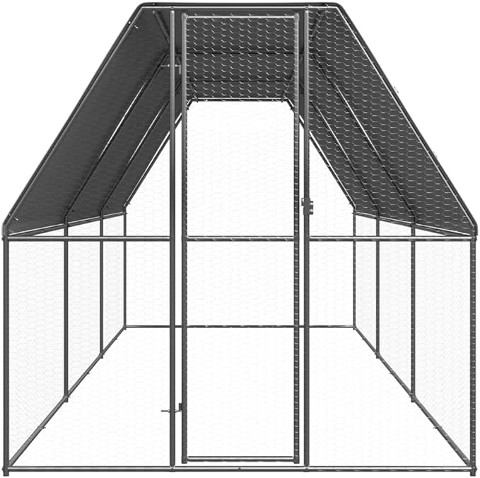 Galvanized Steel Chicken Cage 78.7 x 78.7 x 78.7 in Silver Large Outdoor Coop with Polyethylene Roof Weather-Resistant Shelter for Backyard Garden Farm