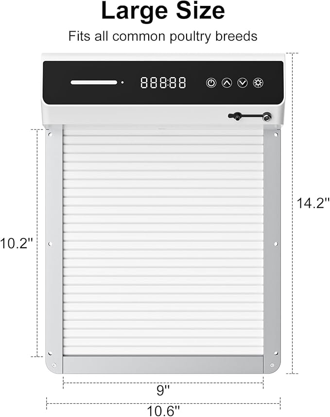 Automatic Chicken Coop Door Solar, Battery Powered & Weatherproof Aluminum, Timer Modes for Safe and Convenient Chicken, Easy Install, Reliable All-Season Performance (White)