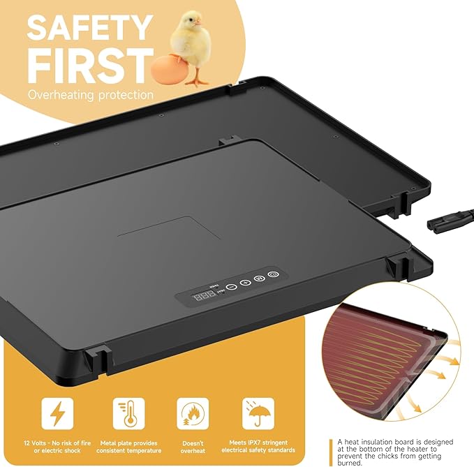 Chicken Coop Heater, 12 * 16inch Large Brooder Heater Plate for Chicks, Adjustable Height Brooder Warmer for 30-40 Baby Chicks, 5 Level Temp Adjustable Heating Plate, 75 Watt, Energy-Efficient & Safe