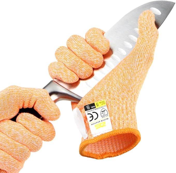 Glove Station Ultra Durable Series Cut Resistant Gloves - Cutting Gloves for Chefs, BBQ and Cooking - Level 5 Protection, Food Grade Safe Cut - Orange, Large Size