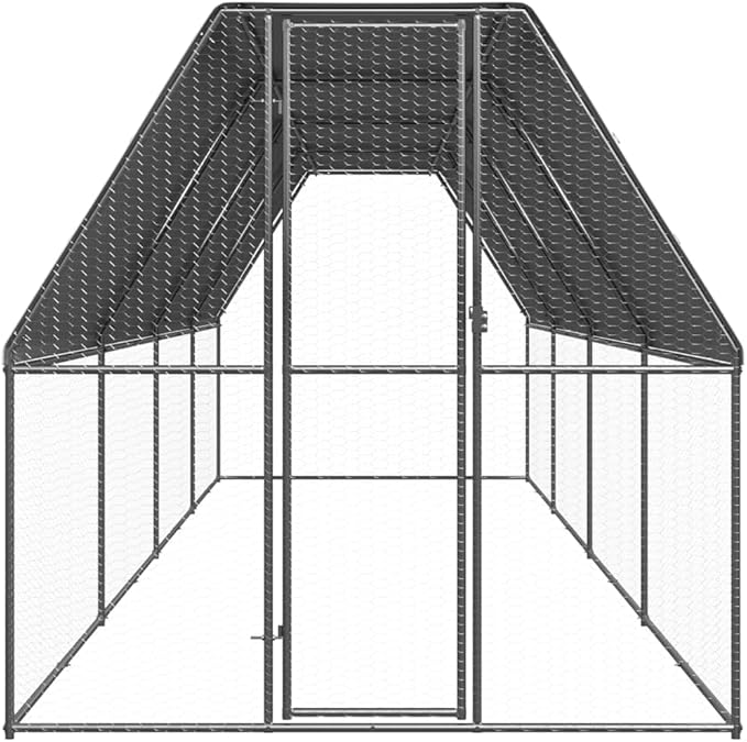 Galvanized Steel Chicken Cage Outdoor 78.7 x 78.7 x 78.7 in, Silver Grey Poultry Coop with Rustic Finish, Spacious & Sturdy Hen Pen, Easy Assembly for Backyard Farm Garden