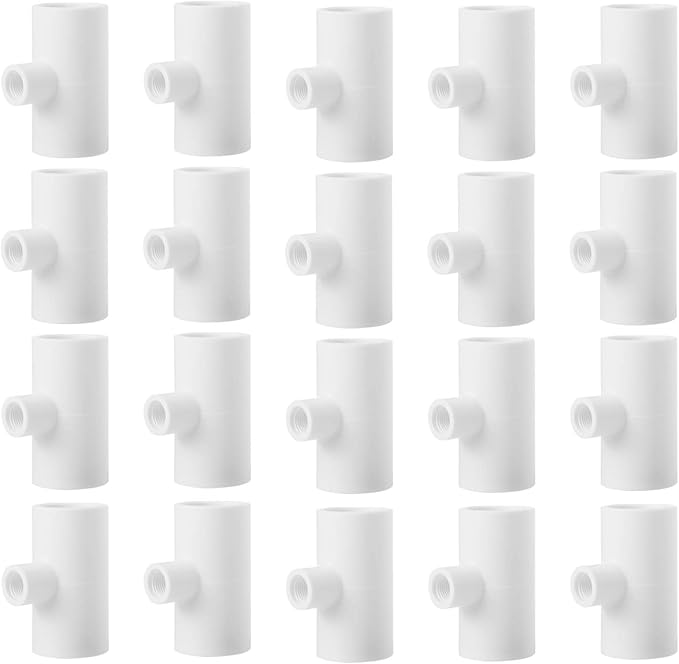 20 Pack Chicken Waterer PVC Tee Fittings - Fully Automatic for Threaded Chicken Waterer Nipples/Cups/Feeders/Poultry Water Drinker, White
