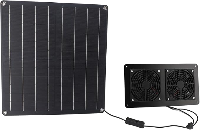Solar Exhaust Fan Kit 12V 20W Solar Panel with Dual Fan Switch Control for Outdoor Chicken Coop Greenhouse Pet House ABS Material