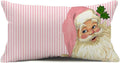 Pink Nostalgic Adorable Santa Pillow Covers Christmas Stripes Pink Throw Pillow Cover, 12 x 20 Inch Christmas Cushion Case Decoration for Sofa Couch