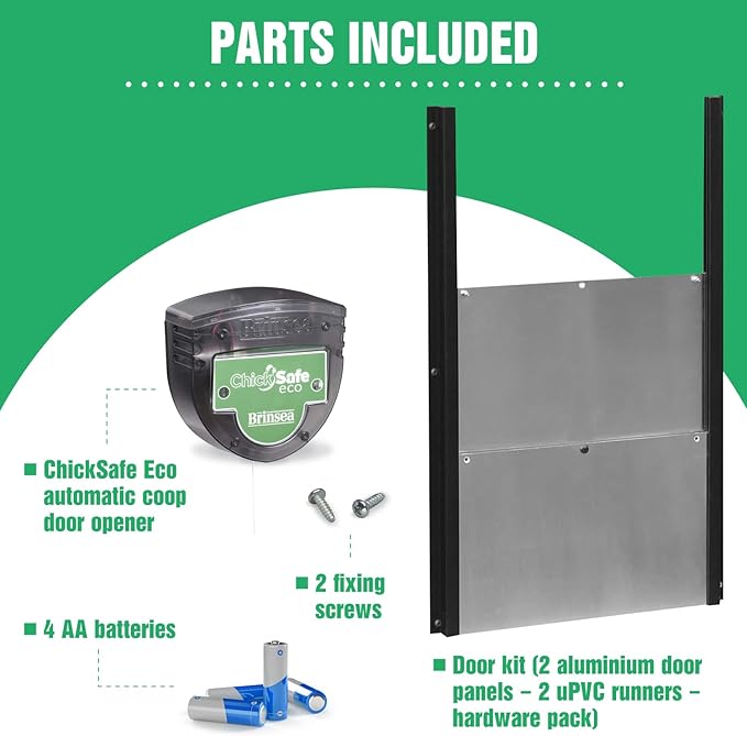 Brinsea ChickSafe Eco Automatic Chicken Coop Door Opener and Door Kit for Hen House with Adjustable Light Sensor, Safety Sensor, Space Saving 2-Stage Aluminum Door