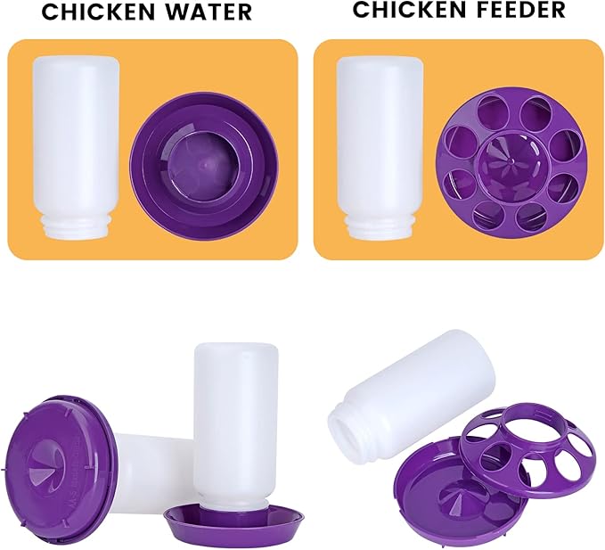 Chick Feeder and Waterer Set no Waste Chicken Water Dispenser 1L Chicken Water Feeder Poultry Waterer Baby Chick Duckling Supplies Starter Kit (Purple)
