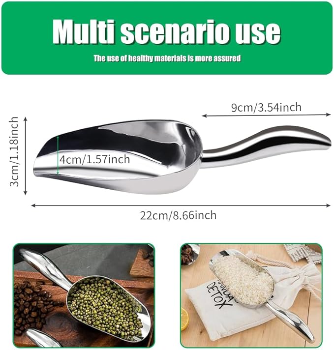 Ice Scoop for Freezer Stainless Steel Ice Flour Utility Scoop for Ice Maker Kitchen Bar Party Wedding, Heavy Duty, Dishwasher Safe 6 OZ Utility Flour Scoop (Curled Handle-1pc)
