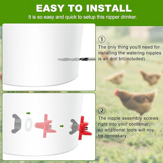12 Pcs Chicken Water Nipples,Automatic Poultry Nipple Waterer with Drill Bits, Non Leak Waterer Kit for Chicken Coop Outdoor