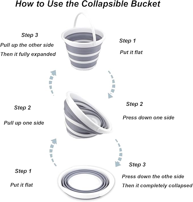 Collapsible Bucket 1.3 Gallon 5L Water Bucket for Cleaning Foldable Portable Plastic Mop Bucket with Handles Indoor Household Outdoor Car Wash Camping Fishing