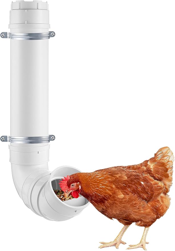 Automatic Chicken Feeder No Waste - 6.6 Pounds Large Capacity Heavy Duty PVC Pipe Hanging Chicken Feeder, Poultry Gravity Feed Port for Chicken Long Feeding