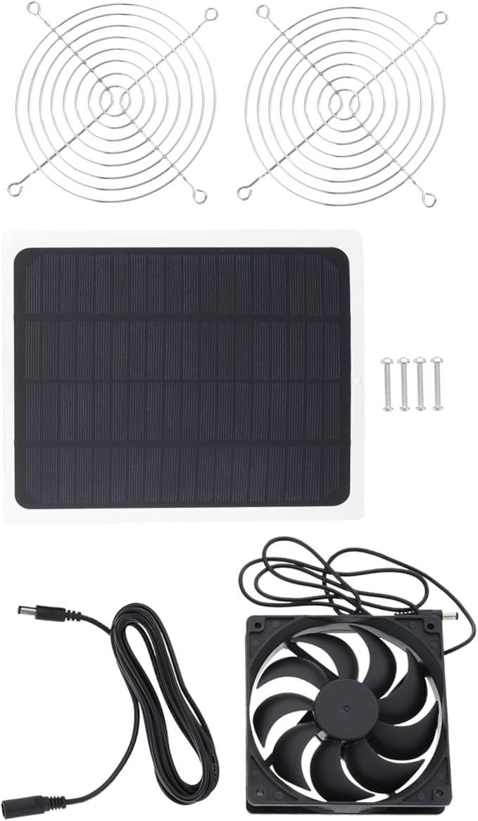 VANZACK 1 Set Solar Powered Fan for Chicken Coop Small Cooling Fan for Pet House Portable Outdoor Use for Greenhouse and Livestock Farm