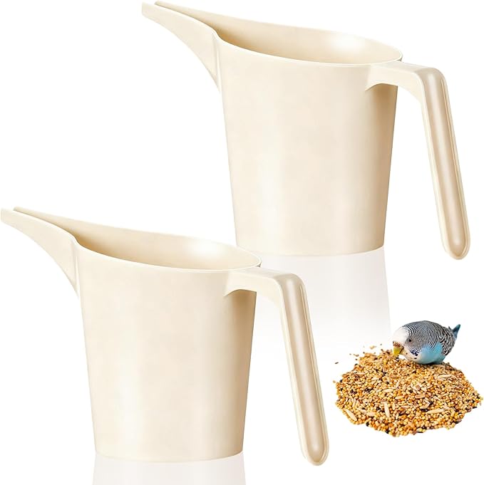 2 Pcs Bird Seed Scoop, Pet Food Bird Seed Scoop Large Capacity Suitable Narrow Spout Suitable for Tube Feeders for Filling Avian Birds Feeders Small Animal Food (Beige)