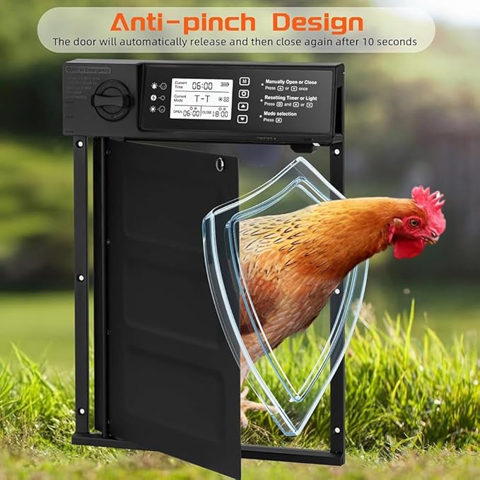 Automatic Chicken Coop Door Solar Powered With Timer,Lcd Display Chicken Door With Light Sensor,4 Modes,Abnormal Alarm,Chicken House Door For Chicken, Duck, Goose, Poultry,Single