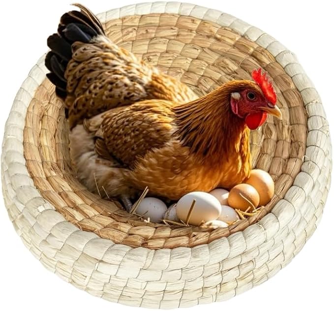 Chicken Nest for Chicken Coop, Handmade Woven Flat Base Straw - 2 Pack 15.5"x15.5"x3.5" Premium Laying Hen Nesting Pads (2 nest)