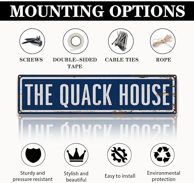 Rustic Farmhouse Style Duck Coop Sign, Metal Outdoor Ducks House Signs, The Quack House Signs, Retro Metal Tin Sign, Farmhouse Decor, Backyard Duck House Gift 15.8x4 Inch