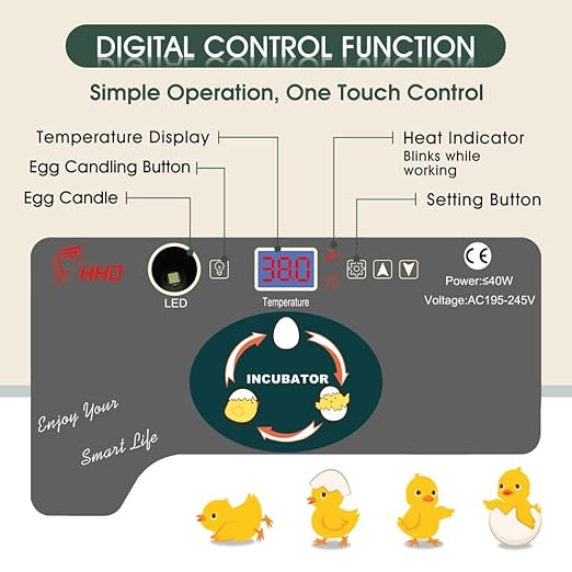 12 Egg Incubator - Automatic Egg Turner, Temperature Control, Built-in Candler, Auto Water Refill for Hatching Chicken, Duck, Quail & Bird Eggs