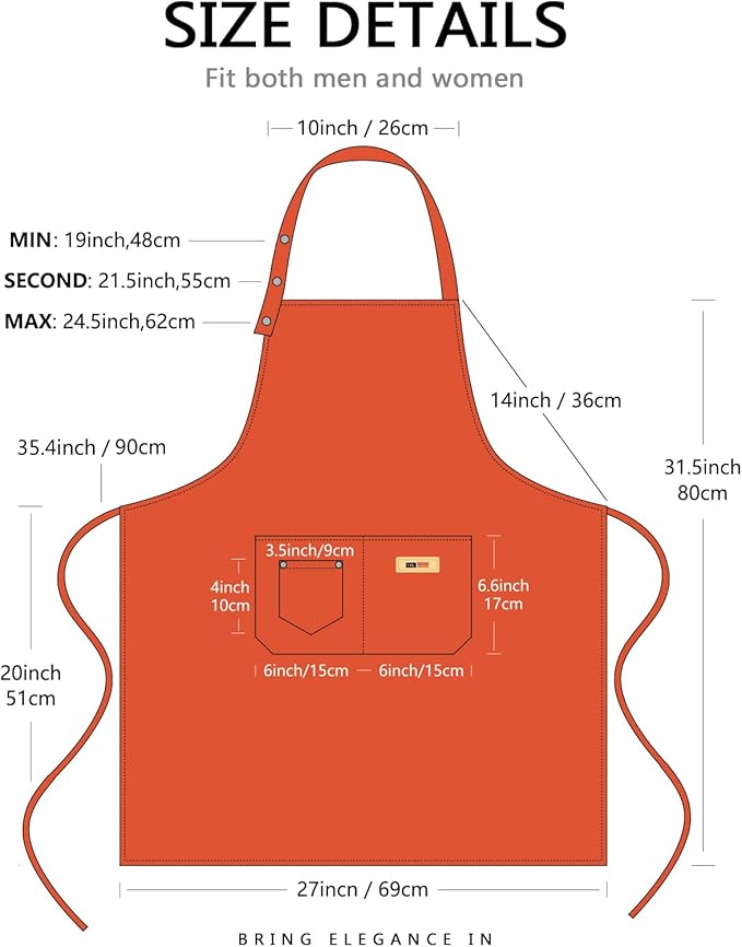 Adjustable Button Apron for Women Men Artist Painting Pottery Garden Cooking Kitchen Chef 3 Pockets Waterproof M-XXL