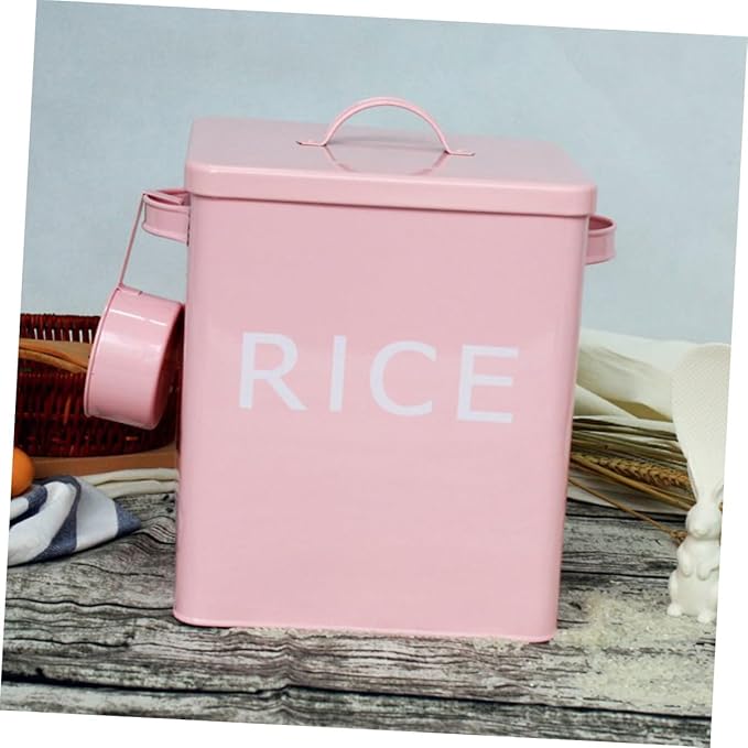 Gadpiparty Sealed Pet Food Storage Container with Measuring Cup Iron Grain Bucket Moisture-proof Rice Bin for Cat and Dog Food for Household Use