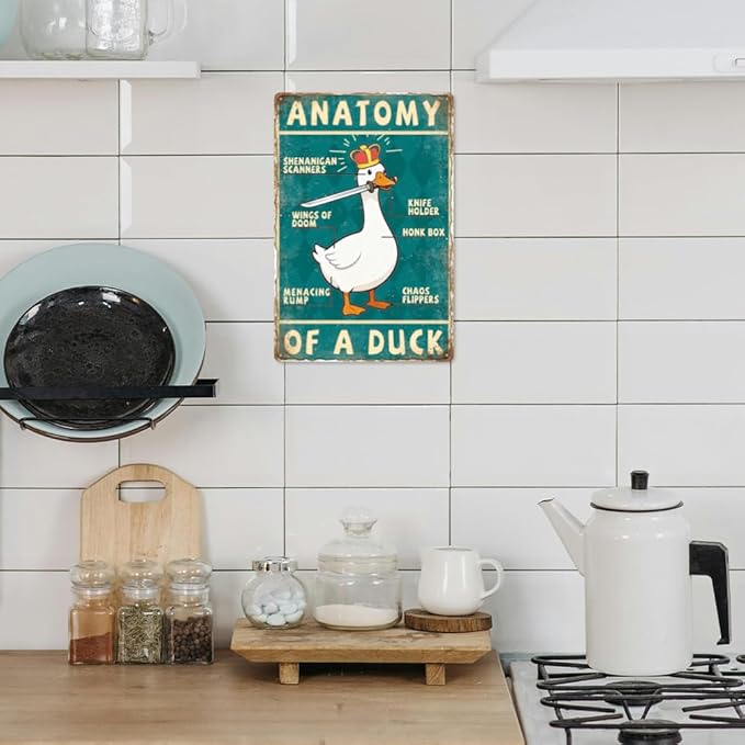WADORN Duck Knowledge Vintage Tin Sign, 8x12 Inch Anatomy Diagram of a Duck Retro Tin Sign Funny Metal Wall Art Decor for Home Outdoor Cafe Kitchen Garage Living Room Farmhouse