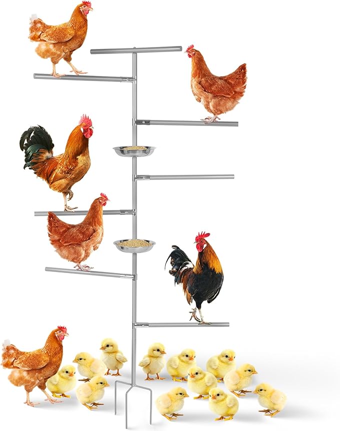 Tuenort 5FT Chicken Perch Toys for Coop Chickens in Chick Ladder, Chicken Perch Roosting Bars with 3-Prong Metal Ground Plug & Adjustable and Replaceable Solid Plastic Bar