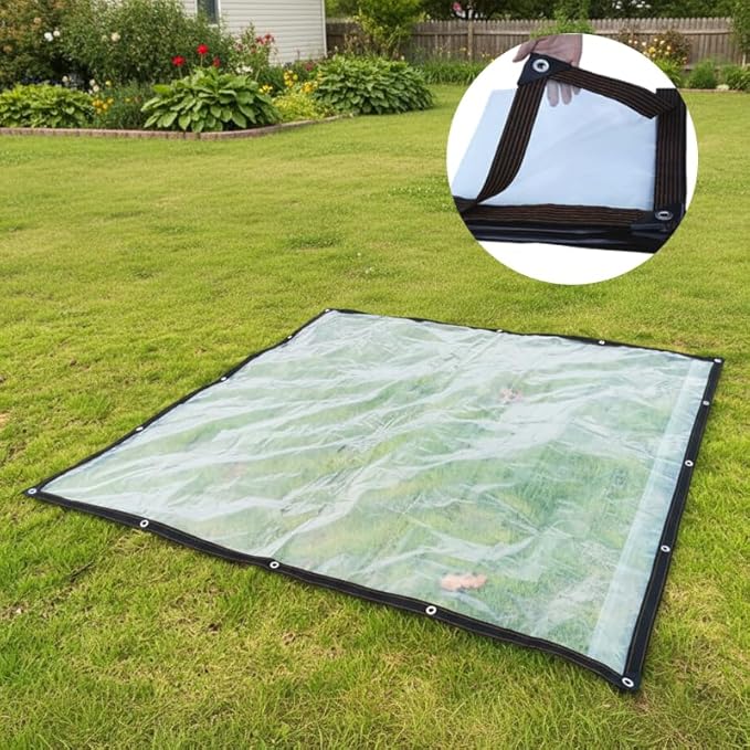 Clear Heavy Duty Waterproof Tarp with Grommets, Transparent Plastic Tarpaulin for Outdoor Covering, Rainproof Vinyl Tarps for Patio, Garden, Chicken Coop, Camping (6.6x13 FT)
