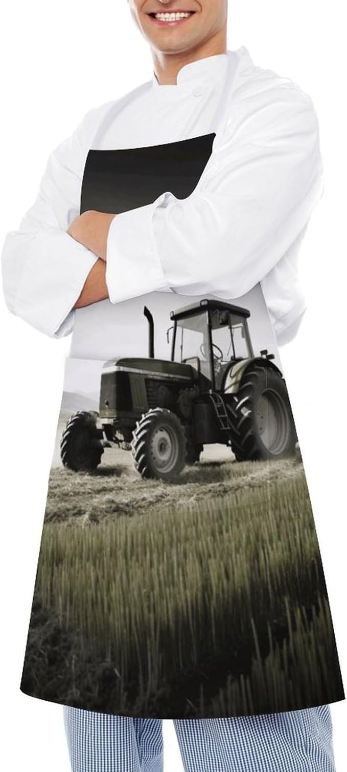 Tractor Agriculture Tranquil Apron with Pockets Water And Oil Resistant Kitchen Aprons Professional Adjustable Bib Apron for Women Men