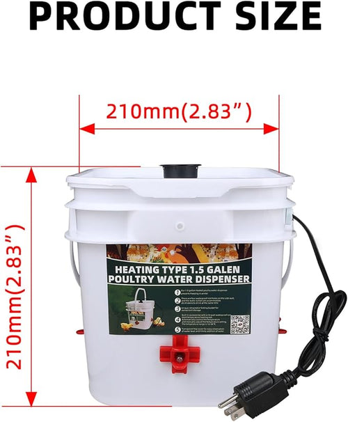 1.5 Gallon Heated Square Chicken Water Bucket, Hanging Chicken Winter Thawing Heater, Suitable for Chickens, Pigeons, Quails, and Other Large Animals 1Pcs.