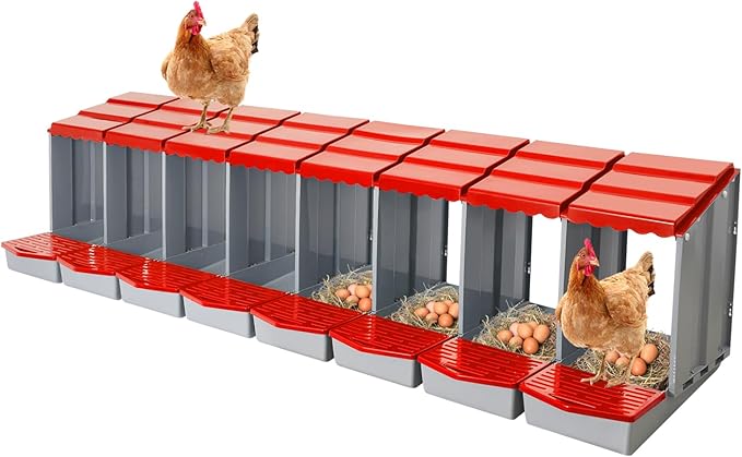 Chicken Nesting Boxes 8 Compartment PP Nesting Box with Inclined Nesting Boxes & Vented Holes Wall Mount Chicken Laying Boxes for Chicken Coop (Red)