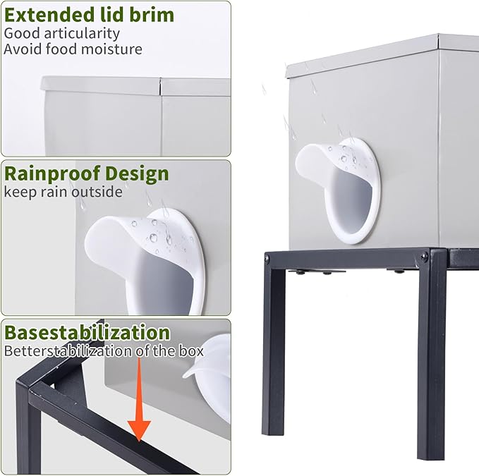 SARUFO Chicken Feeder 25lb 6-Port All-Weather Metal Poultry Feeder with Plugs, Wind and Rainproof, Suitable for Stove with Stand Inside or Outside