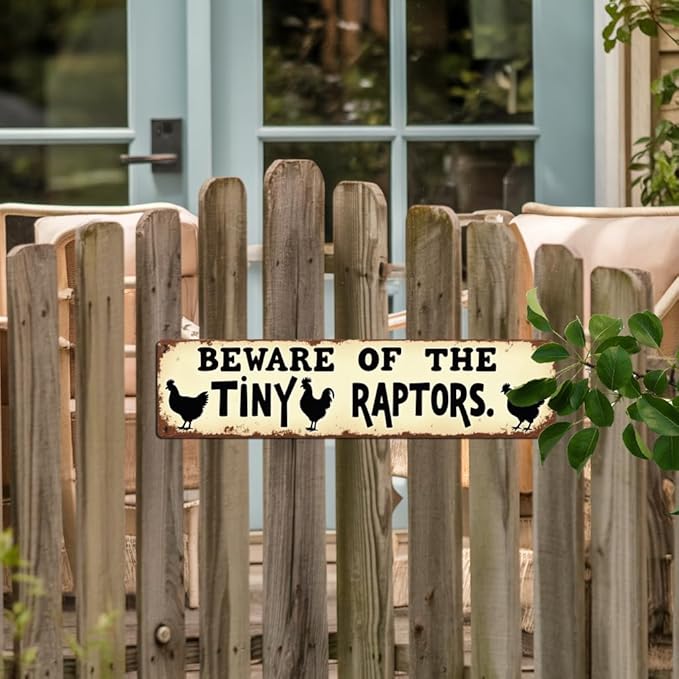 Beware of the Tiny Raptors Metal Tin Sign Farmhouse Wall Decor for Kitchen Farmhouse Entryway Home Living Room 4x16 Inch