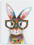 Yidepot Whimsical Colorful Rabbit Canvas Poster - Bunny Bedroom Wall Decor with Cute Glasses Pictures for Living Room 12"x16"